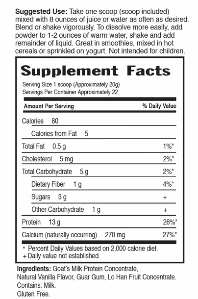 goatein supplement label